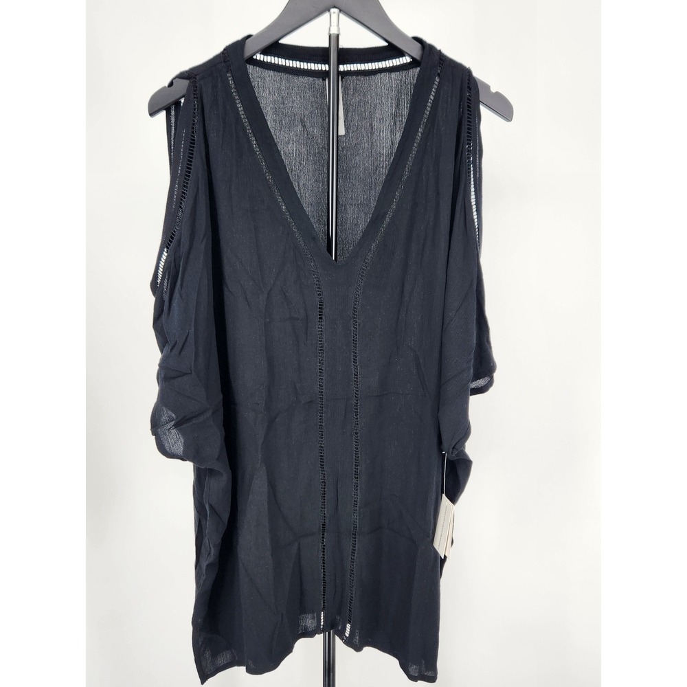 Raisins Samba Caftan Black Swim Cover Up V-Neck Cold Shoulder L710092 Mens M